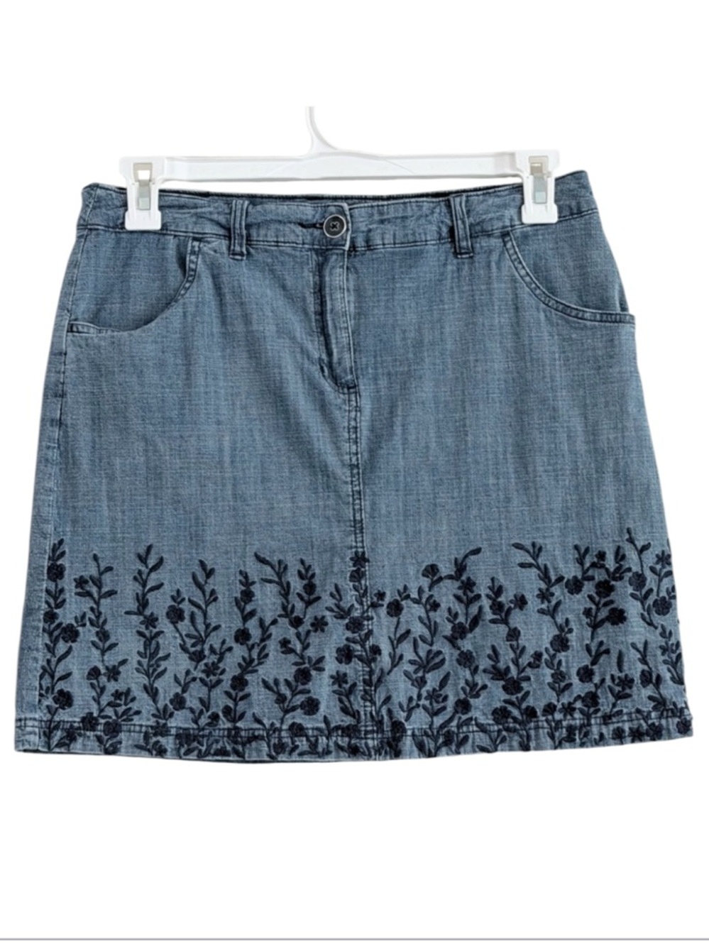 Karen Scott Floral Trim Chambray Skort Premium Woven Lining Shorts Size 8
